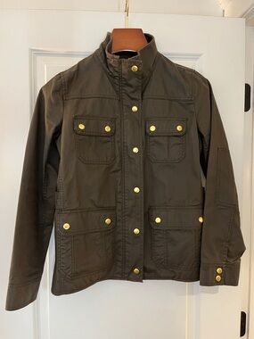 J. Crew Olive Green Waxed Jacket with Gold Hardware